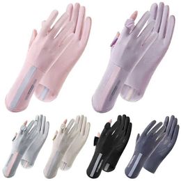Five Fingers Gloves Ultra thin sun protection gloves fashionable ice silk medium length anti UV gloves elastic anti slip sun protection gloves summer a Y24060332Y6