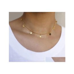 Chokers Chokers Star Choker Necklace Sier Gold Pentagram Necklaces Collars Chain Women Fashion Hip Hop Jewellery Drop Delivery Pendants Otn7