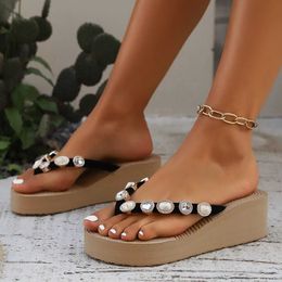 Slippers High Heel Womens Crystal Wedge Sandals Platform Shoes Summer Flip 2024 New Spring Back No Print Good Product H240605 TTOR