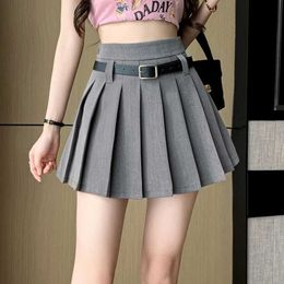 Skirts High Waist Casual Womens Summer Skirt With Belt 2024 Preppy Style Sexy Hotswt White Short Skirts Female G240529