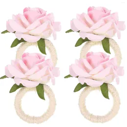 Table Cloth 4 Pcs Rose Napkin Rings Valentine's Day Decor Accessory Buckle Flower Holders Dining Wedding Decorations Roses