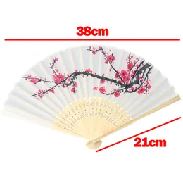 Decorative Figurines Folding Hand Fan 21cm Length Polyester 38cm Unfolding Diameter Bamboo Cherry Blossom Cloth Decorating Handmade