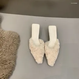 Slippers baotou metade para mulheres usando saltos magros do lado de fora 2024 estilo coreano de cabeça pontiaguda rasa de boca rasa