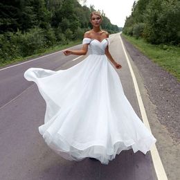 Элегантные платья бохо, куда, бисера, плиссированные, свадебные платья из тюля с плеча короткие рукава невесты платье на заказ 0605