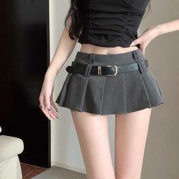 Skirts Lucyever Korean High Waist Short Skirt for Women Sexy Spicy Girl A-Line Pleated Skirt Female Fashionable with Belt Mini Skirts G240529