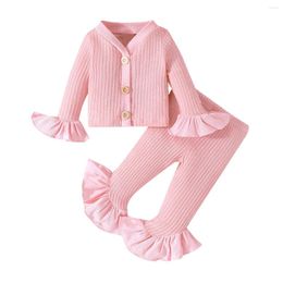 Clothing Sets 3-24 Months Born Baby Girls Set Spring Autumn Cotton Long Sleeve Cardigan Jacket Pants Bell-bottoms Trousers Suit Pink