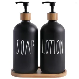 Liquid Soap Dispenser Matte Black Glass Dish Bottle With Wood Pump Hand Lotion Container Refillable Jars For Kitchen