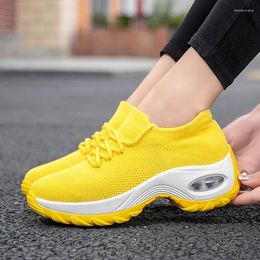 Casual Shoes 2024Air Cushion Sneakers Women Flats Breathable Wedges Sneaker For Mesh Sock Lace-up Zapatos De M