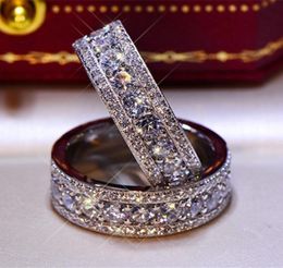 Fashion Female Band ring Sparkling stones Jewellery Pave White Topaz CZ Diamond Eternity Rings Lady Fashion Women Wedding For Lovers9198822