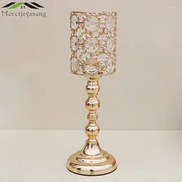 Candle Holders 10PCS/LOT Metal Gold With Crystal Retro Nice Stand Pillar Candlestick For Wedding Portavelas Candelabra 02102