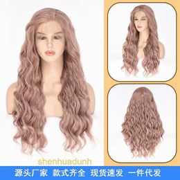 Loose Deep Wave Lace Human Hair Wigs Front lace partial synthetic fiber wig cover dirty pink wavy curly hair full hair cover high temperature silk synthetic fiber wig f