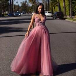 Casual Dresses Charming Beaded Dusty Pink Engagement Party Sexy Backless 3D Flower Wedding Gowns A-line Tulle Prom