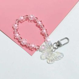 Cell Phone Straps Charms Butterfly Flower Keychain Trendy Transparent Bead Lanyards Keyring Mobile Phone Chains for Women Car Keys Bag Decor Pendant S246055