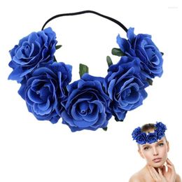 Decorative Flowers Simulation Rose Crown Headband Flower Boho Hair Wreath Floral Halo Headpiece Wedding Party Rosy