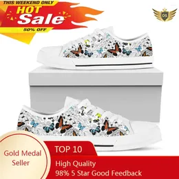 Casual Shoes Beautiful White Butterfly Sneakers For Woman Low Top Lace-up Canvas Designer Ladies Plus Size 46 Women
