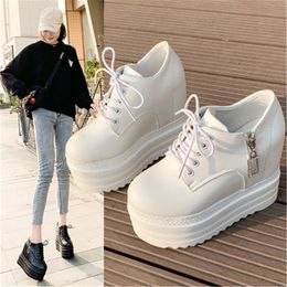 12 CM Woman Shoes Casual Elevator Wedge Platform Sneakers Female High Tops Hidden Heels Trainers Zapatillas Mujer EU 3439 Black 240605