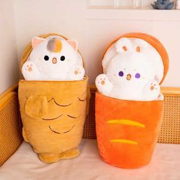 Plush Pillows Cushions Kawaii Taiyaki Cat Plush Toy Rabbit Hiding in Carrot Furry Cartoon Animals Plush Throw Pillow Christmas Gift For Kids Girl
