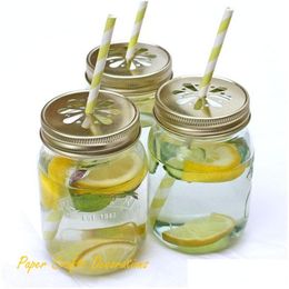 Other Drinkware Wholesale- 15Pcs/Lot Gold Daisy Cut Lids Mason Jar For Sts Party Event Favours Drop Delivery Home Garden Kitchen, Dinin Dhkxi