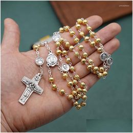 Pendant Necklaces Good Shepherd Cross Necklace Catholic Rosary Christian Relius Gold Plated Alloy Beads Exorcism Vintage Jewellery Dro Dhitp