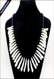 Real Wolf Tooth Fangs Canine Pendant Chain Black Glass Beaded Strand Choker Chunky Statement Bib Necklace Amulet Tribal Jewellery 207780387