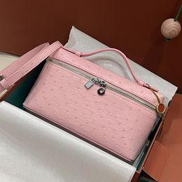 Extra Pocket L19 Pouch Ostrich Skin Clutch Bag Crossbody Bag 10a Mirror Quality Designer Handväska Evening Bag med Box LP01A