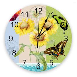 Wall Clocks Flower Sunflower Butterfly Postmark Modern Clock For Home Office Decoration Living Room Bathroom Decor Hanging Watch