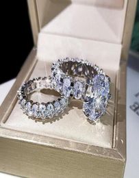 New Sparkling Jewellery Couple Rings Large Oval Cut White Topaz CZ Diamond Gemstones Women Wedding Bridal Ring Set Gift wjl29972917446