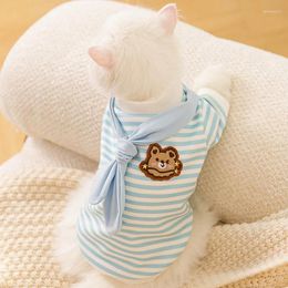 Dog Apparel Cute Striped Bow Tie Cat Sweater Thin Autumn Designer Clothes Chihuahua Dachshund Pet York For Small Breeds Dogs