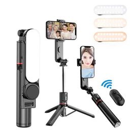 Selfie Monopods L15 foldable wireless Bluetooth selfie stick extension mini tripod with remote control shutter LED fill light Aluminium alloy selfie stick G240529