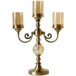 Candle Holders European Classical Three-Head Creative Metal Glass Candlestick Crafts Gifts Wedding Centerpieces Home Decoration