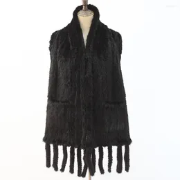 Scarves Winter Women Real Shawl Fashion Hand Knitted Natural Cape With Tassels Lady Genuine Long Muffler