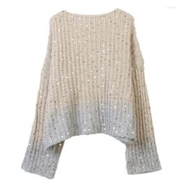 Women's Sweaters Mohair Knit Full Sequin Pullover Flared Sleeves Loose Fitting Apricot Women Sweater Jumper Autumn Winter Korean 2024