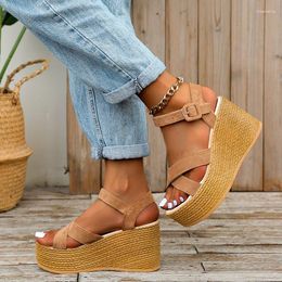 Sandals Women's Platform Buckle Open-toe 2024 Summer Outdoor Casual Shoes High-heel Wedge