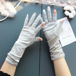 Five Fingers Gloves 2024 Summer New Womens Gloves Thin Medium Long Cotton Sunscreen Driving Gloves Fingerless Gloves Y240603GIAN