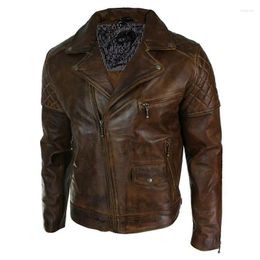 Men's Jackets Brown Leather Jacket Fashionable Slim Fit Retro Trend