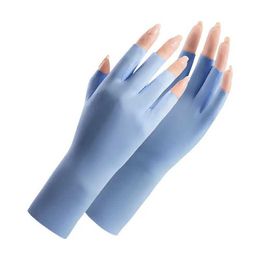 Five Fingers Gloves Women Summer Ice Silk Sunscreen Thin Breathable Half Finger Gloves Solid Simple Soft Quick Outdoor Drying Cycling Y240603EU93