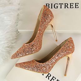 Women Shiny Glitter Stiletto Sexy Party Shoes Woman Comfortable High Heel Pumps Wedding Shoes