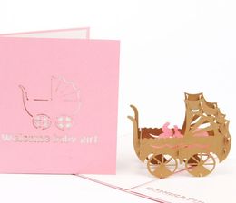3D Baby Carriages Greeting Card Pop Up Origami Paper Laser Cut Postcard Birthday Party Kirigami Invitation Card Gift6254385