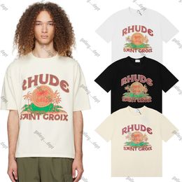 American trendy brand Rhude T shirt Men Couple style Vintage Coconut trees Letter logo print pattern t shirt cotton casual Loose Oversized Hip Hop Short Sleeve Tee Top