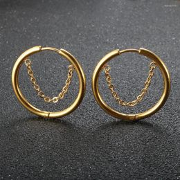 Hoop Earrings 2PC /Set Stainless Steel Small For Women Golden Circle Thick Ear Ring Piercing Tassel With Chain Jewelry