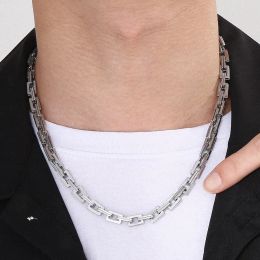 Chains 7MM Wide Double Layer Chain Necklace For Men 14K White Gold 45/50/55/60/65CM Long Mens Chains Necklaces Choker Man Kpop Hiphop