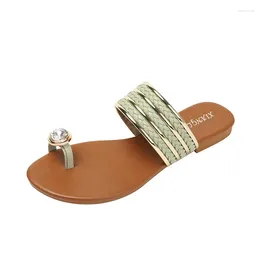 Slippers Flip Flops Roman Style Clip Toe Flat Sandals For Women 2024 Summer Fashion Rhinestone Comfort Weave Luxury Slide