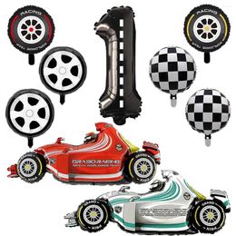 Party Decoration Race Car Birthday Foil Formula Wheel Balloon Number Set For Kids Racing White Chequered Decors Toys
