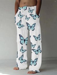 Men's Pants 2024 Summer And Autumn Clothing Straight Tube Loose 3D Printed Elastic Drawstring Casual Daily Butterfly Flower Pattern
