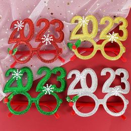 Party Decoration 1/4pcs Christmas 2024 Glasses Po Booth Props Adult Kids Gift Glitter Frame Year Home Accessories