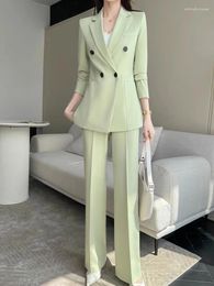 Women's Two Piece Pants Women Fashion Elegant Chic Blazer Pantsuit Vintage Casual Solid Jackets Straight Pieces Set Female Formal Outfits