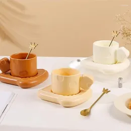 Cups Saucers Latte Creative Coffee Cup Kawaii Art Handle Espresso Cute Tea Ceramic Japanese Tazas De Ceramica Creativas Set