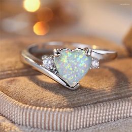 Wedding Rings Blue White Opal Love Heart Stone For Women Classic Silver Colour Band Engagement Promise Jewellery Mother's Day Gifts