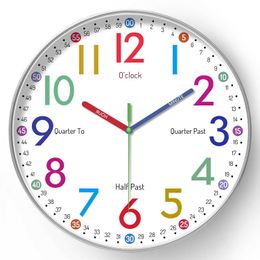 Wall Clocks 12 inch preschool education clock silent family life bedroom wall punching non battery powered electronic Colour clock G240529