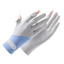 Five Fingers Gloves Summer Sunscreen Gloves Ice Silk Breathable Quick Dry Anti-UV Non-slip Glove Driving Outdoor Touch Screen uv Gloves Y240603KGOK
